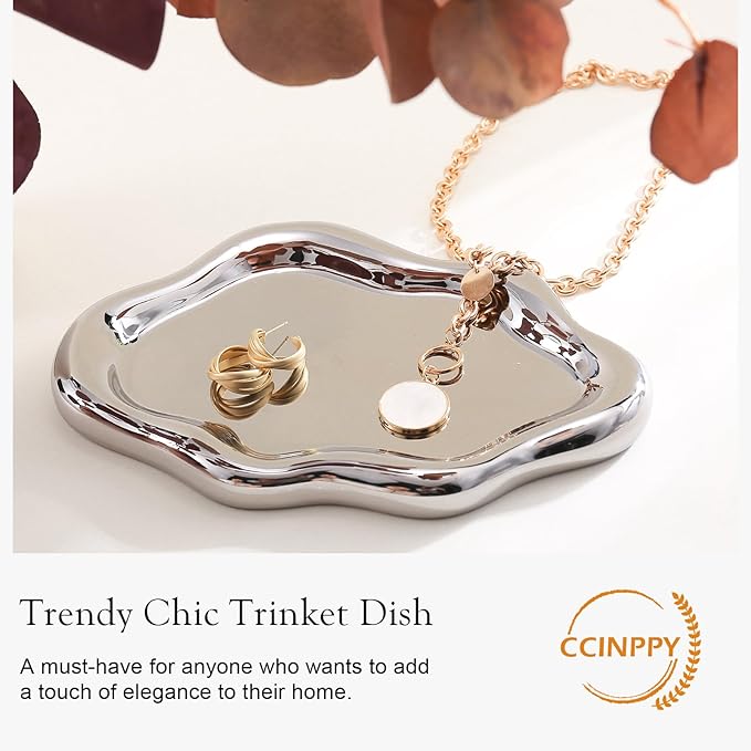 CCINPPY Ceramic Jewelry Tray Trinket Dish, Decorative Cloud Vanity Key Tray - Image 4