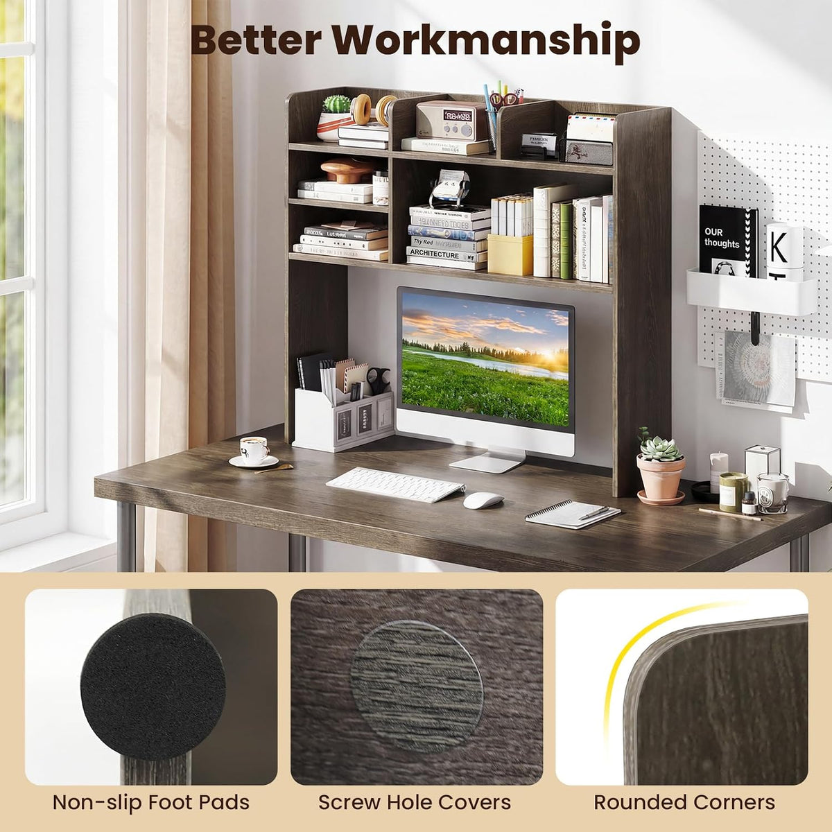 GIANTEX Desktop Bookshelf, 37" Desk Hutch Dorm for Computer Up to 32 Inc...