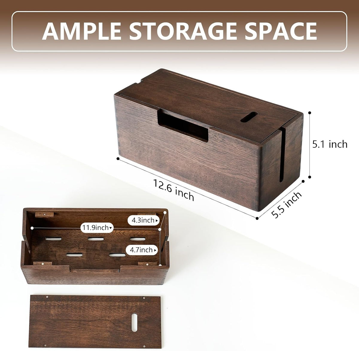 Oak Wood Cable Management Box - Large Cord Hider & Organizer with Magneti...