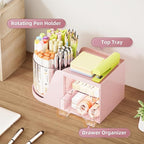 Marbrasse Desk Organizer with 2 Drawer, 360°Rotating Pen Holder, Desk - Image 2