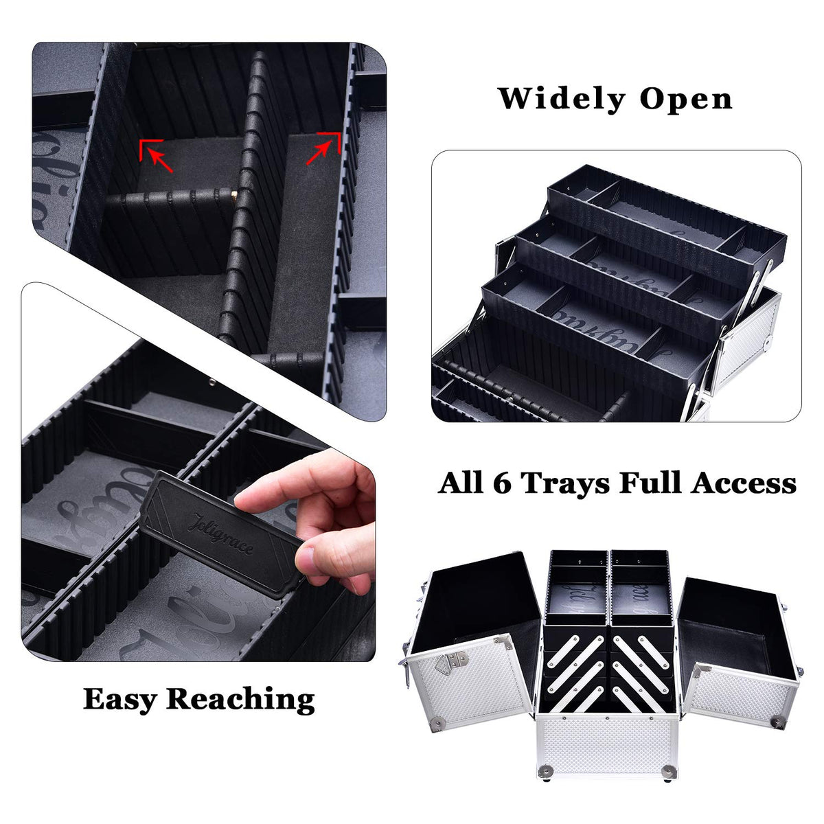 Joligrace Extra Large Makeup Train Case 6 Tray Make Up Artists Organizer Box ...