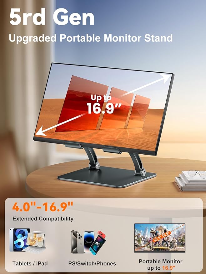 tounee Tablet Holder Stand, Dual Rod Adjustable Aluminum Desktop Stand - Image 2
