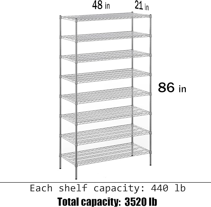 Regal Altair 21" Deep x 48" Wide x 86" Height Wire Shelving Kit | 8-Tier | NSF - Image 3
