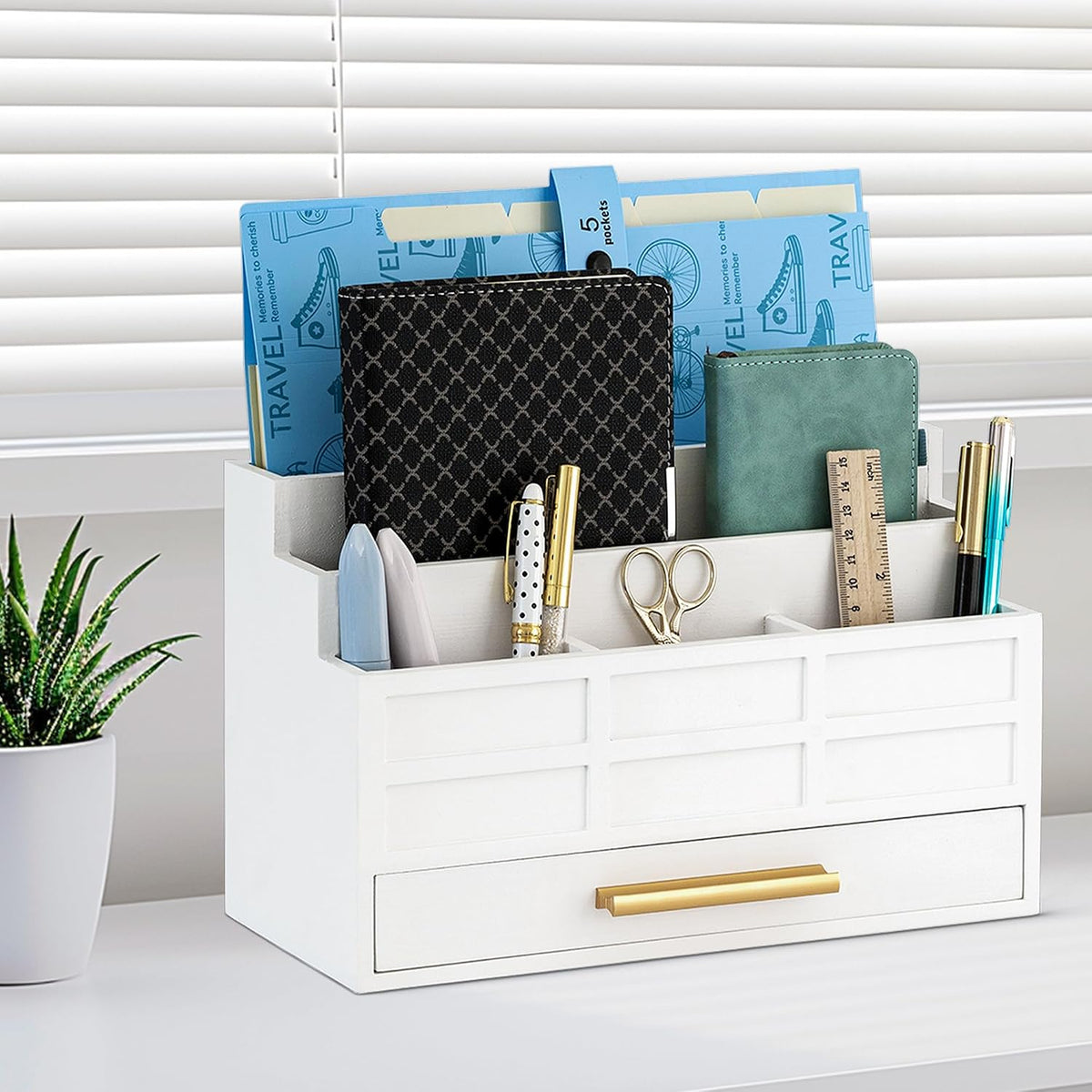 Desk Organizer with Drawer, Countertop Bill Mail Organizer and File Storage