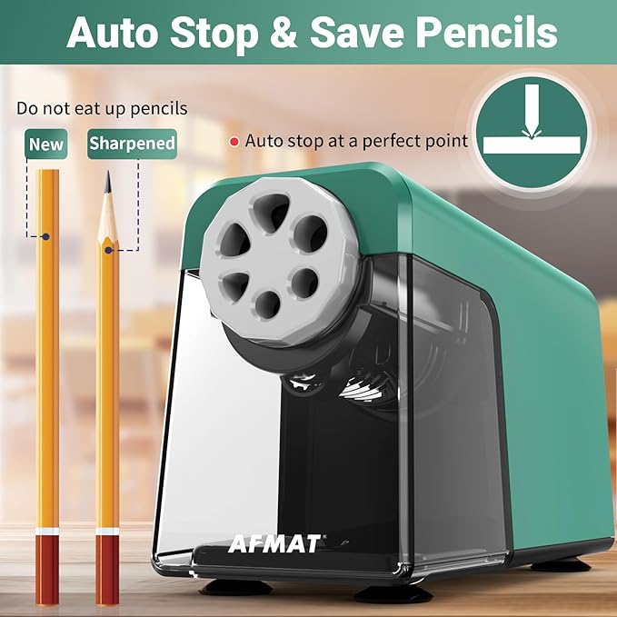 AFMAT 6-Hole Pencil Sharpener for Classroom, Cordless & Rechargeable, Heavy - Image 5