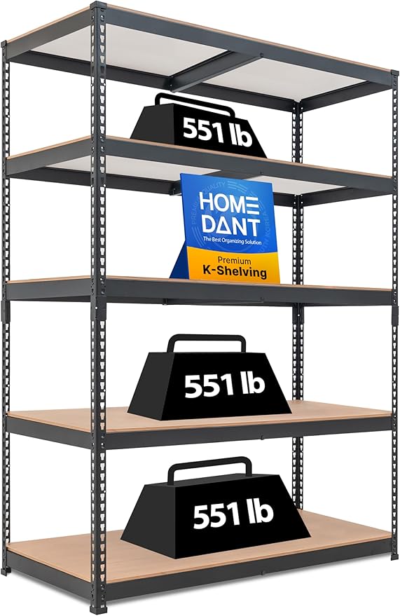 HOMEDANT 47.7" W Deep 5 Tier Heavy Duty Garage Shelving Adjustable Metal Rack by TheBestOrganizingSolution