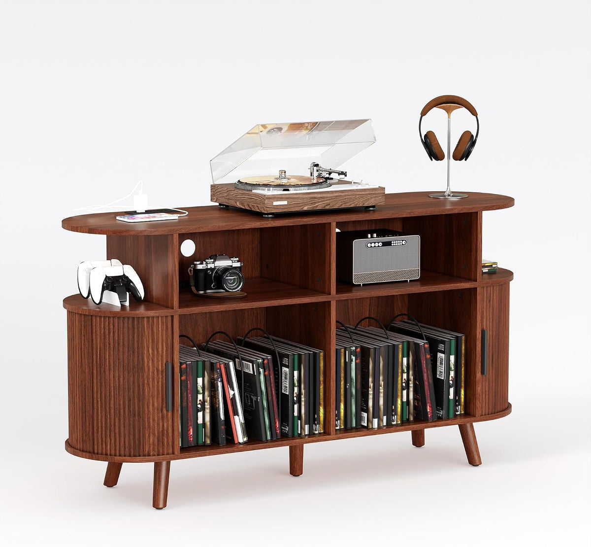 Garvee 55'' Fluted Mid Century Modern Turntable Cabinet with Vinyl St...