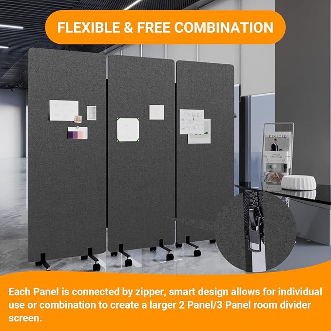 Soundproof Room Divider W/Wheels, 66in Office Dividers - Image 6