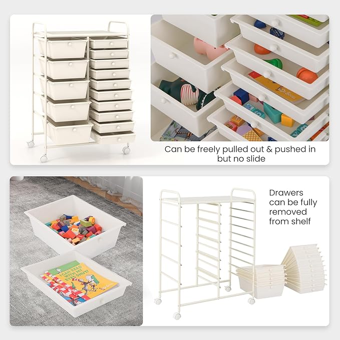 GLACER 15 Drawers Rolling Cart, Storage Cart - Image 6