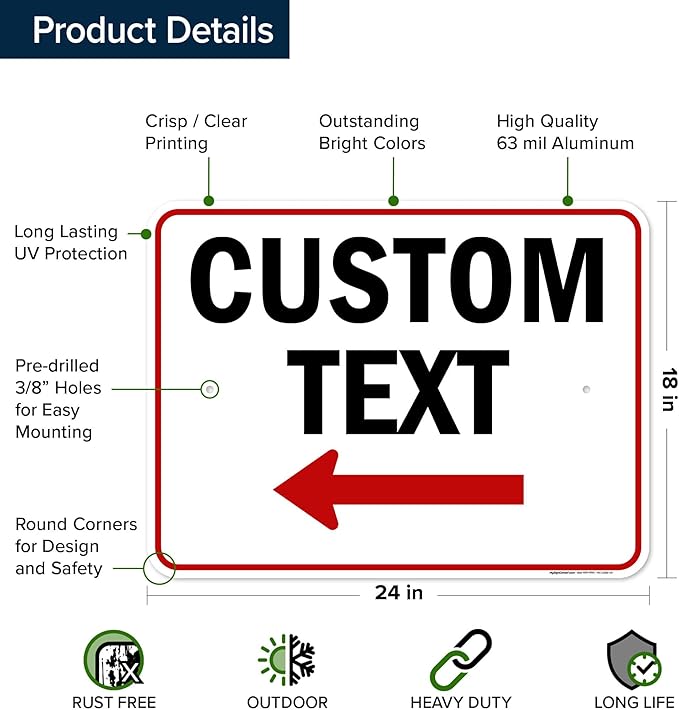 Custom Arrow, Custom Directional Sign, Left Arrow, 18x24 Inches, Rust Free .063 - Image 6