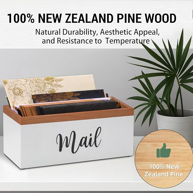 100% Real Wood Mail Organizer for Countertop, Dual-Sided Mail Script Design - Image 3