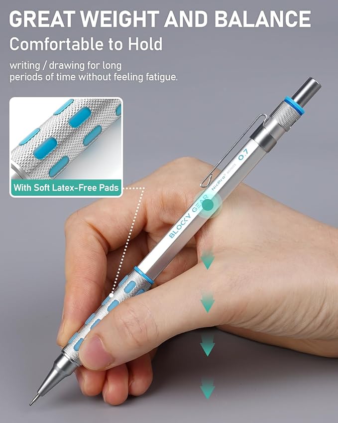 Nicpro Blocky Gear Metal Mechanical Pencil Set in Leather Case, 0.9&2mm Lead - Image 4