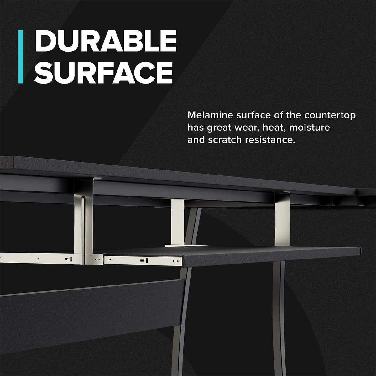RIF6 L-Shaped Modern Gaming Desk, Keyboard Tray & Cable Management, Black