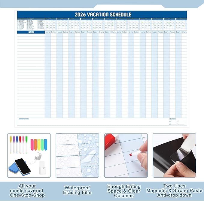 Lincia Large Magnetic 2026 Full Yearly Vacation Board Schedule Dry Erase Wall - Image 7
