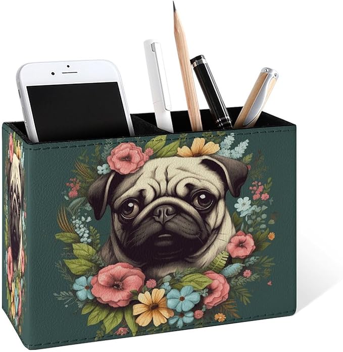Famame Vintage Flowers Around Pug Pencil Holder by Famame