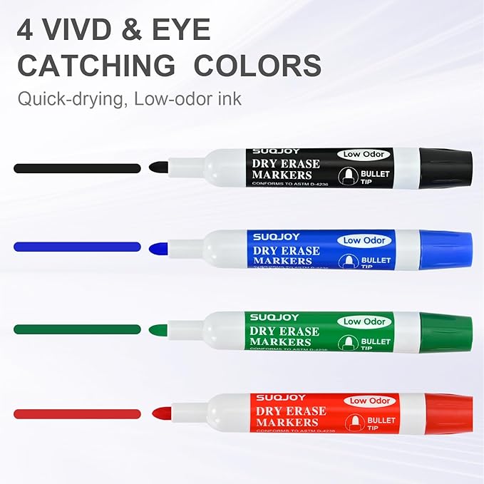 SUQJOY Dry Erase Markers, BulletTip Whiteboard Markers, Low Odor Thick Dry - Image 2