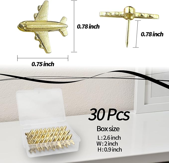 Gold-Tone Airplane Push Pins 30 Pack - Image 3