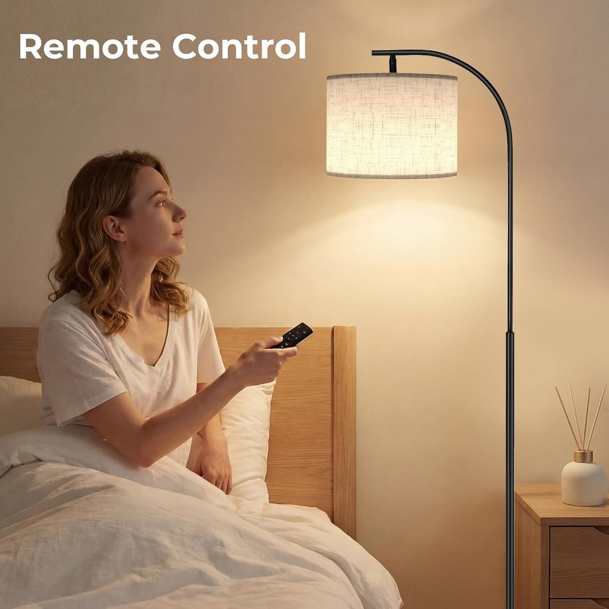 SIBRILLE Floor Lamp with Linen Shade, Arc Dimmable Tall Standing Lamp with Re...