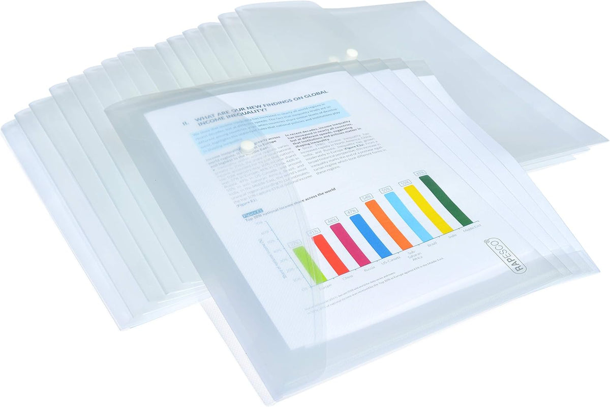 Rapesco 1497 ECO Recycled Popper Wallets, A4+, Pack of 50 | Clear Transparent