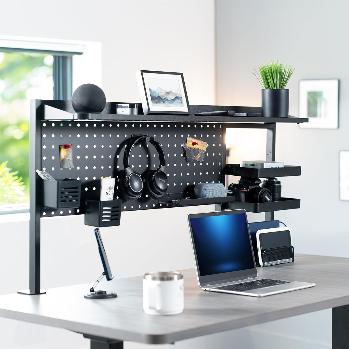VIVO Black Clamp-on 46 x 25 in Desk Pegboard System, PP-PBSF46
