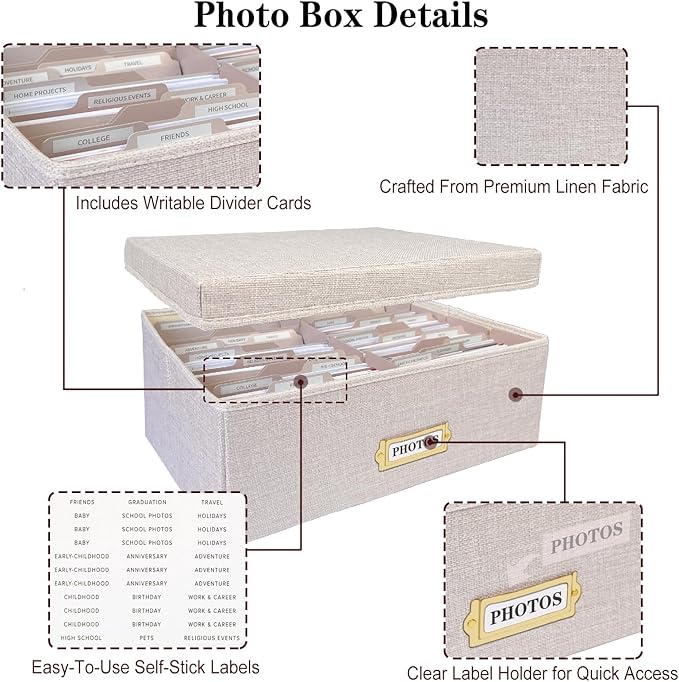 Sprsthai Linen Photo Storage Box – Holds 1700 Photos, 24 Adjustable Dividers & - Image 4