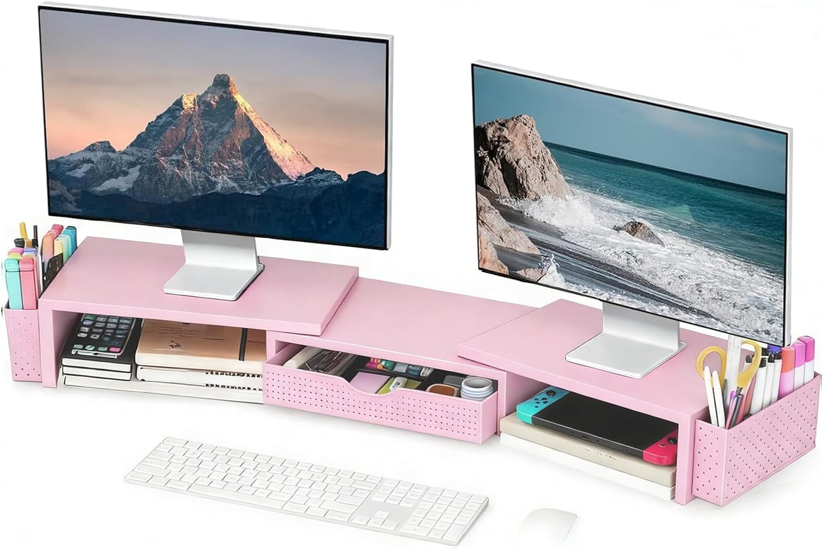 Spacrea Metal Desk Organizers and Accessories, Dual Monitor Stand Riser
