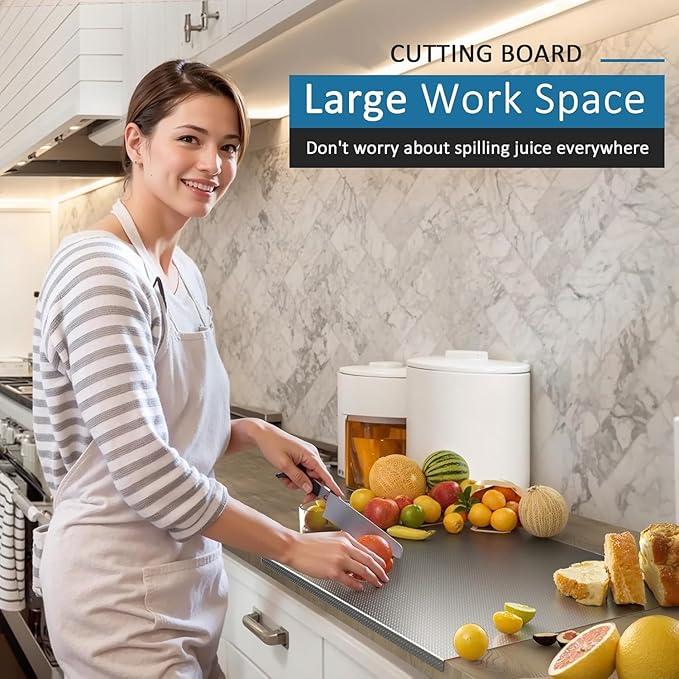 KORVOS 304 Stainless Steel Cutting Board, Large Size 23.62"x19.68" Heavy Duty - Image 7