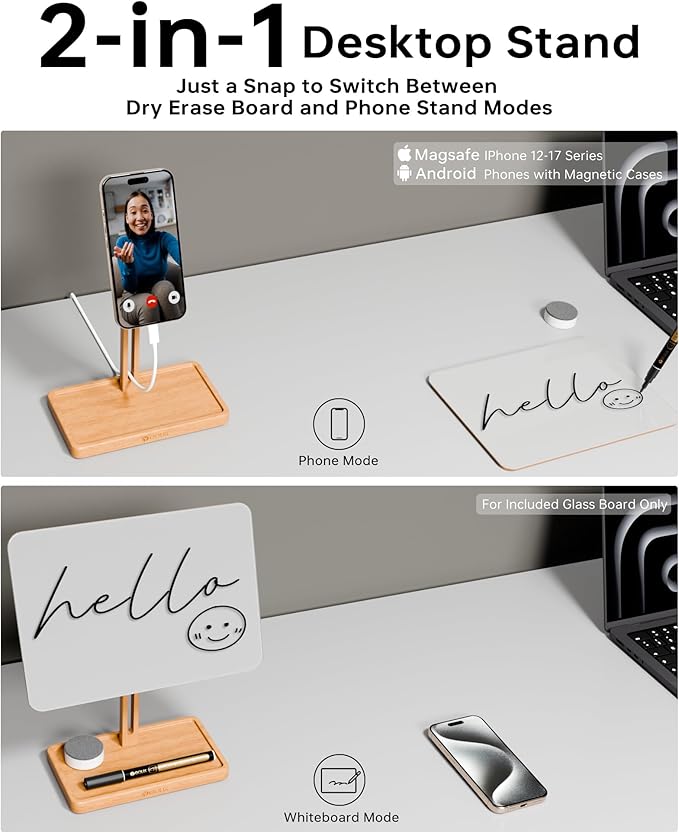 YEOUX Premium Desktop Glass Whiteboard & Magnetic Phone Stand 2-in-1 | 360° - Image 2