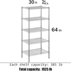 Regal Altair 21" Deep x 30" Wide x 64" Height Wire Shelving Kit | 5-Tier | NSF - Image 3