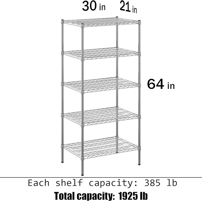 Regal Altair 21" Deep x 30" Wide x 64" Height Wire Shelving Kit | 5-Tier | NSF - Image 3