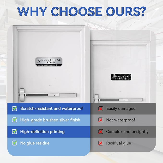 Electrical Room Sign for Business Door，Self-Adhesive Durable Brushed Silver - Image 3