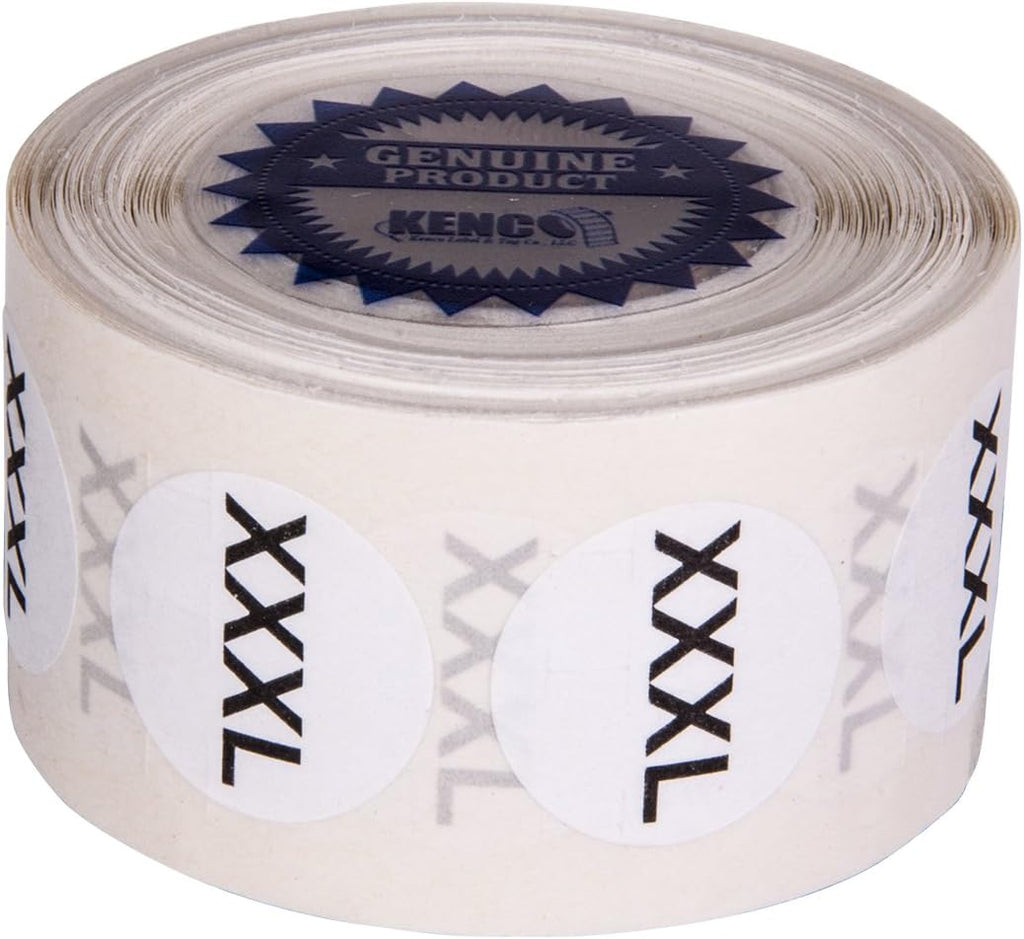 Clothing Size Stickers by Kenco - 0.875" Adhesive Apparel Circle Size Stickers - 2,500 Stickers Total (XXXL)