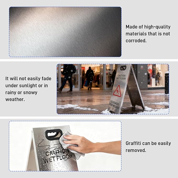 Kerty 4 Pack Stainless Steel Wet Floor Sign, 24 Inch Caution Wet Floor Sign - Image 4