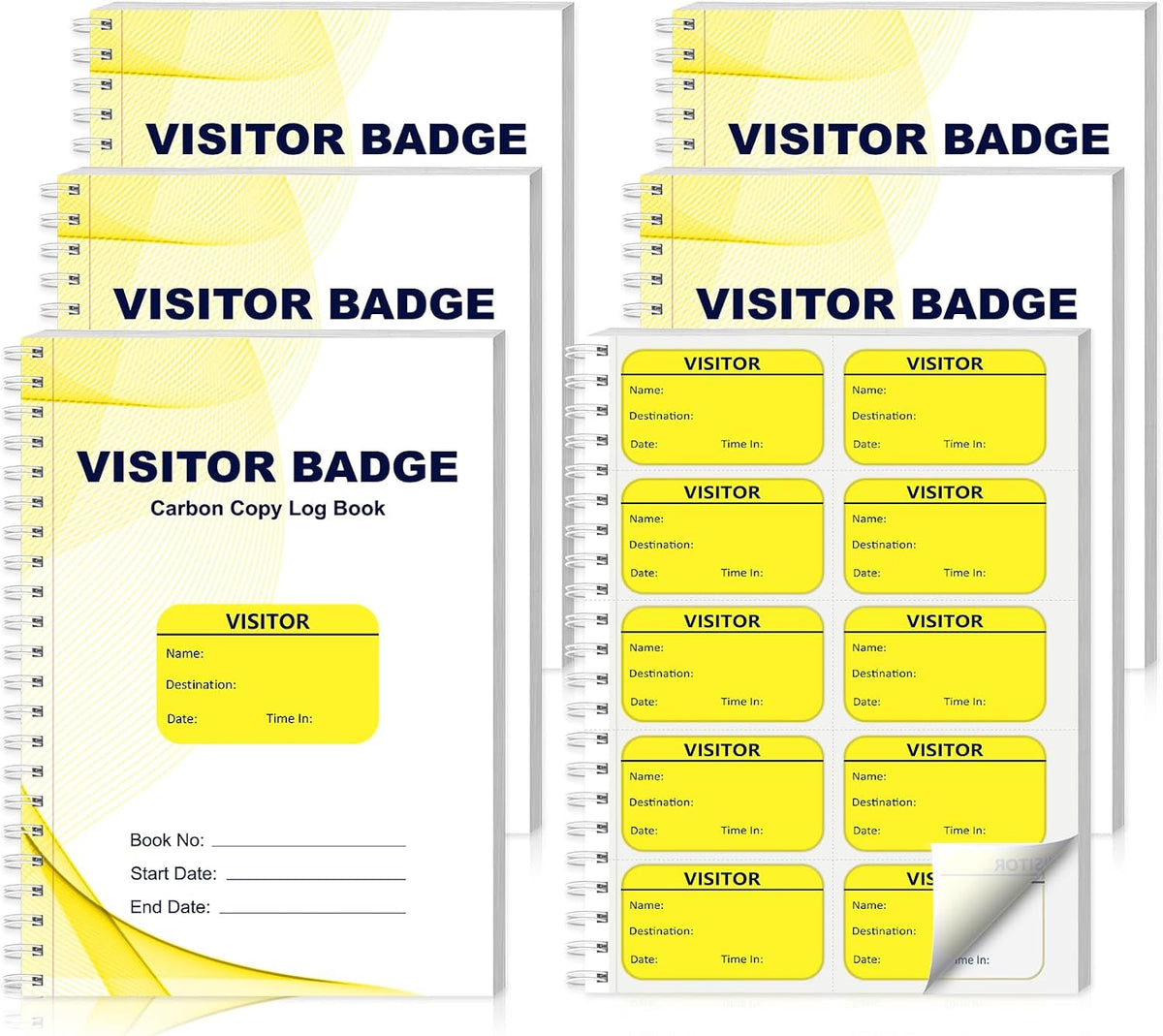 6 Pack of 1800 Visitor Badges Stickers Visitor Log Book