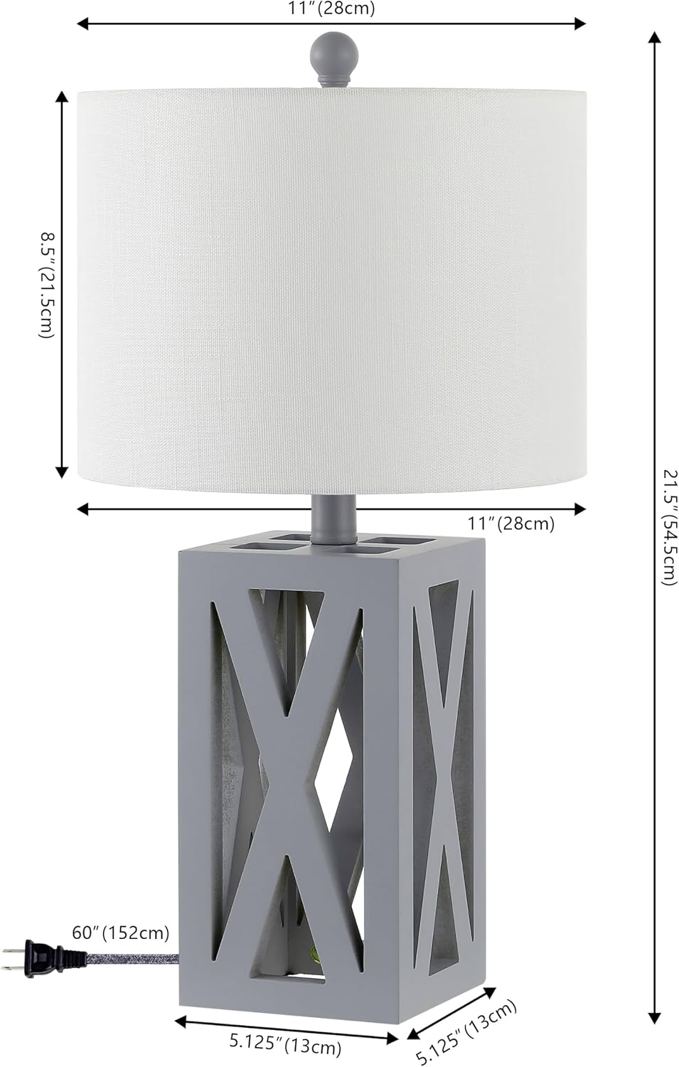 JONATHAN Y Stewart Rustic Wood Bedside Table Lamp 21.5", Gray, Set of 2