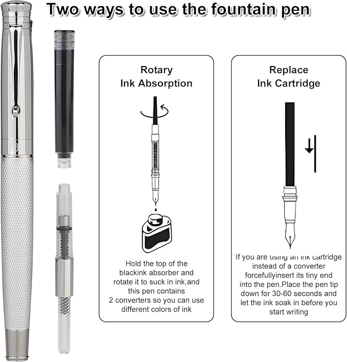 GC QUILL Fancy Fountain Pen Set – Fine and Medium Nibs, 18 Ink Cartridges - Image 7
