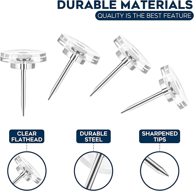 150 Pack Clear Push Pins Tacks by Luxurecourt, Flat Head Thumbtacks - Image 2