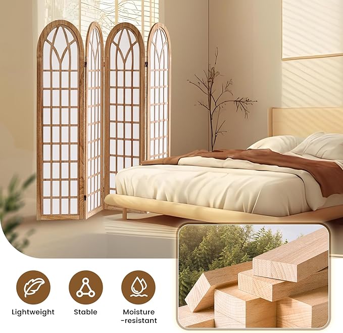 ALeesing Folding Room Divider Privacy Screen Freestanding 4-Panel Shoji Style - Image 4