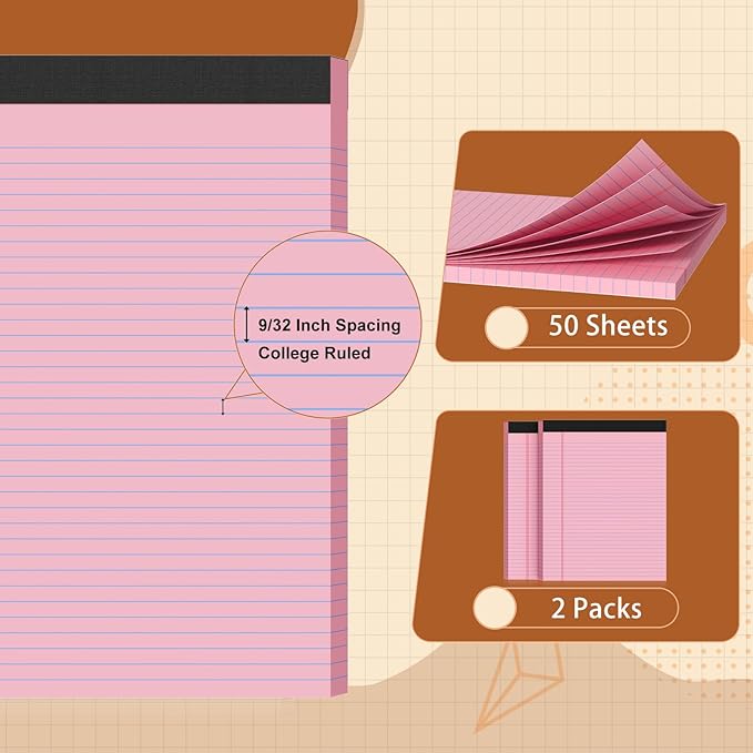 2 Pack Legal Pads 8.5 X11, College Ruled Notebook, 100 Sheets Pink Note Pad - Image 3