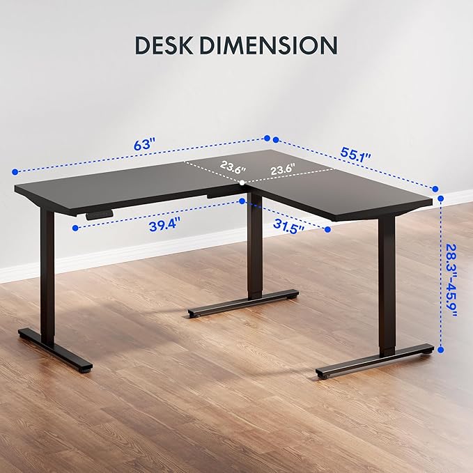 FLEXISPOT L Shaped Standing Desk, 63 x 55 Inch Electric Height Adjustable - Image 3