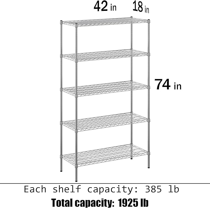 Regal Altair 18" Deep x 42" Wide x 74" Height Wire Shelving Kit | 5-Tier | NSF - Image 3