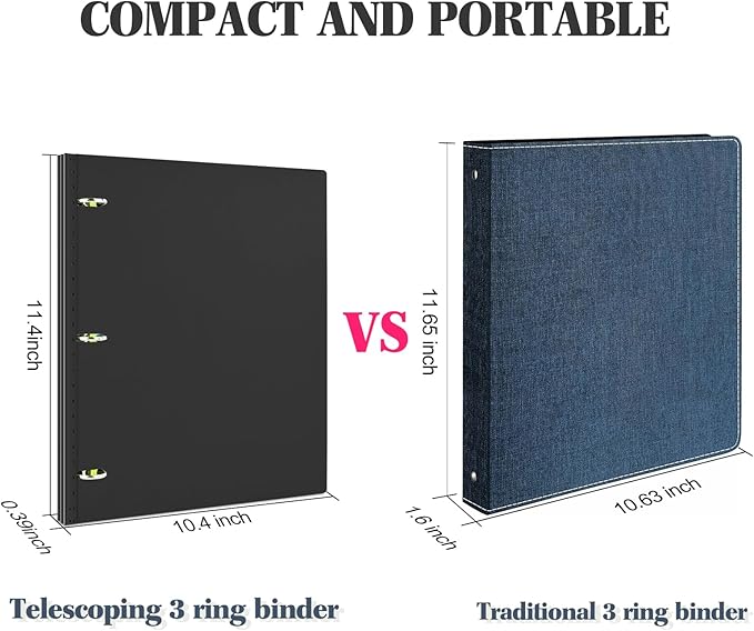 INFUN 1 Inch Telescoping 3 Ring Binder- 4 PCS-Black, Portable Plastic Binder - Image 3