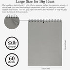Fuxi Toned Gray Sketchbook 11x14, Large Drawing Pad, 60 Sheets Spiral Bound - Image 2