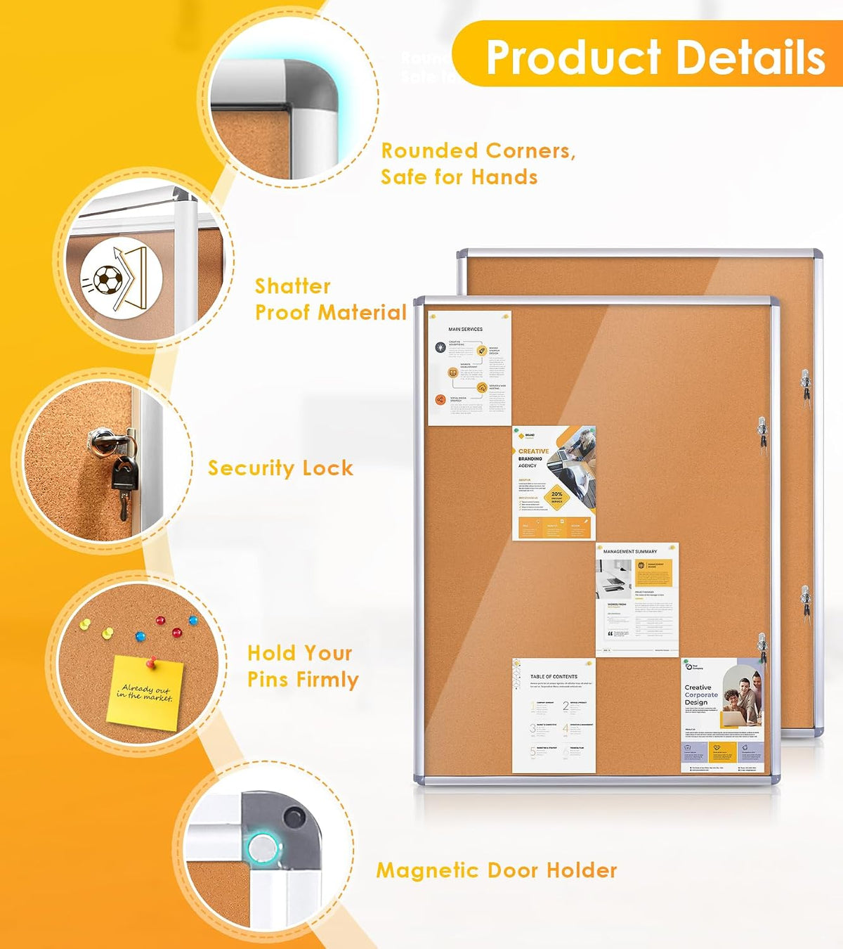 SWANCROWN 48x36 in Enclosed Bulletin Board, Locking Display Case, Pack of 2