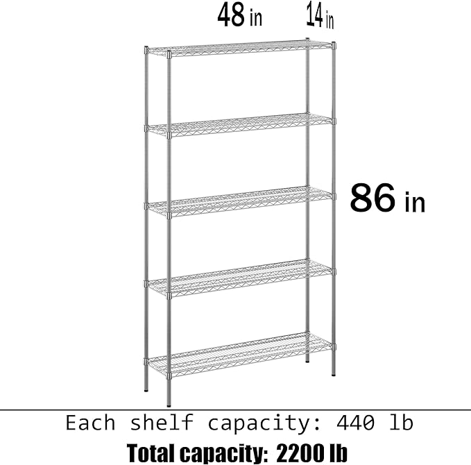 Regal Altair 14" Deep x 48" Wide x 86" Height Wire Shelving Kit | 5-Tier | NSF - Image 3