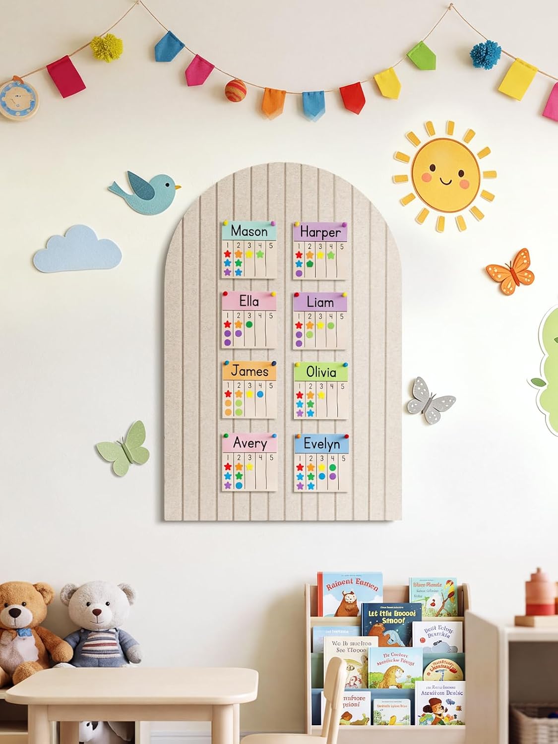 Arched Felt Bulletin Board, 35.4 x 23.6 Striped Pin Board for Wall