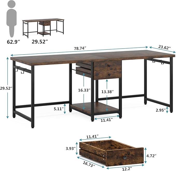 Tribesigns Two Person Desk, 79 Inch Double Desk - Image 2