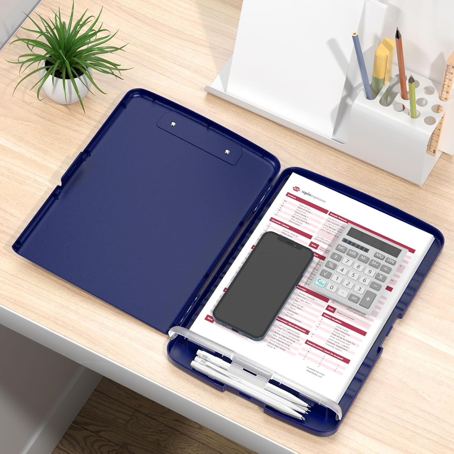 Rimilak Clipboard with Storage, 8.5 x 11'' High Capacity Clip Board, Blue | Smooth Writing, Side-Opening Plastic Folder with Pen Holder, Size 14.2 x 9.6 x 1.2″ ,for Classroom, Teacher, Student
