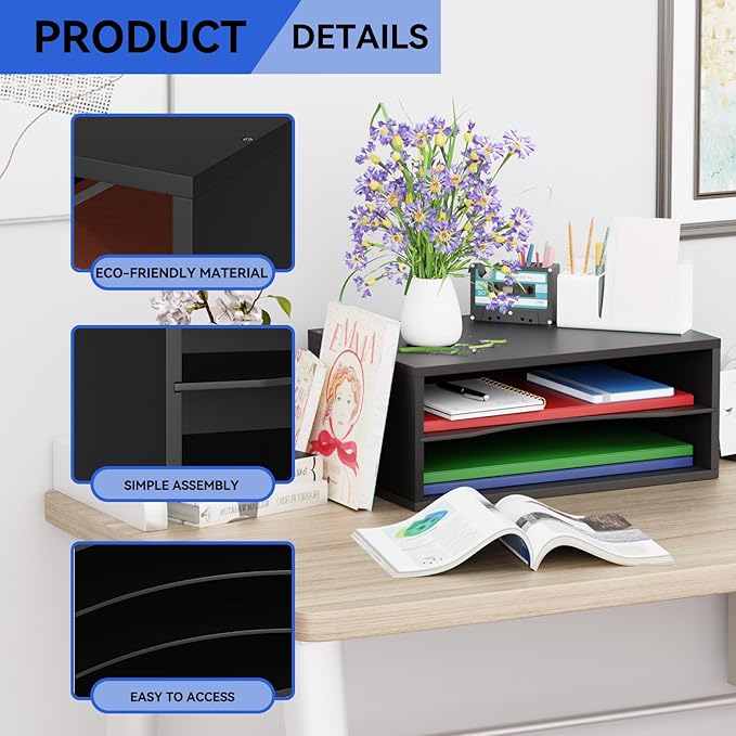 GDINDINFAN Wood Desktop Letter Tray File Organizer, Paper Storage Mail Sorter - Image 4