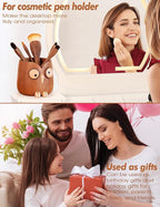 WODTILIFE Cute Owl Pen Holder for desk, funny wooden pencil holder - Image 4